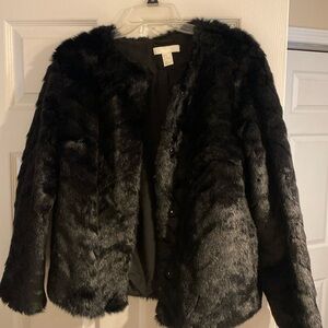 Faux fur black jacket- Size Med.